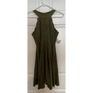 Altar'd State S Dark Olive Green Scalloped Trim High Neck Sleeveless Dress NWT
